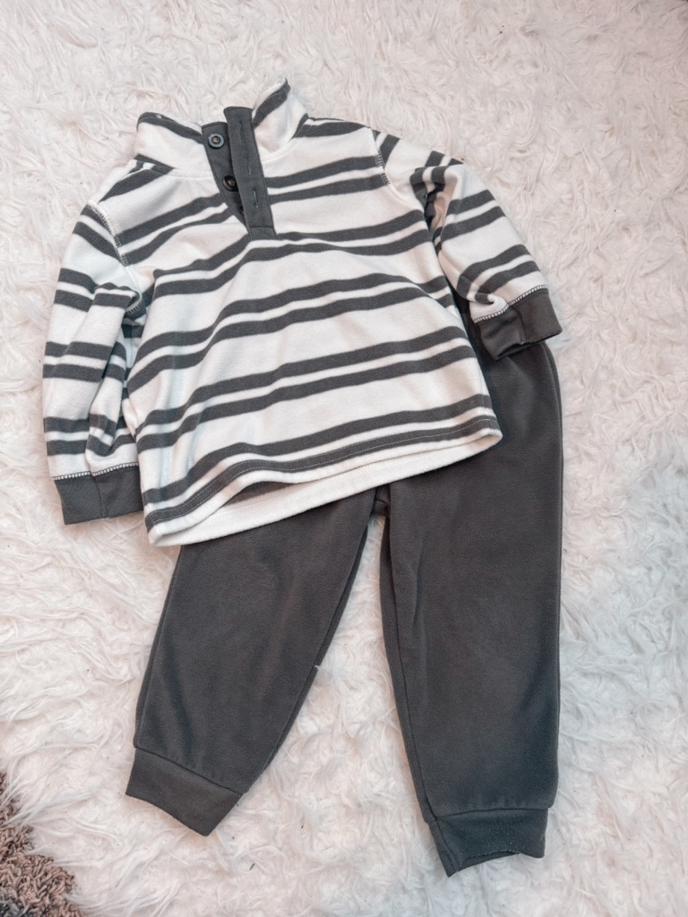 Carter's Cream & Gray Striped Sherpa-Lined Hoodie Set